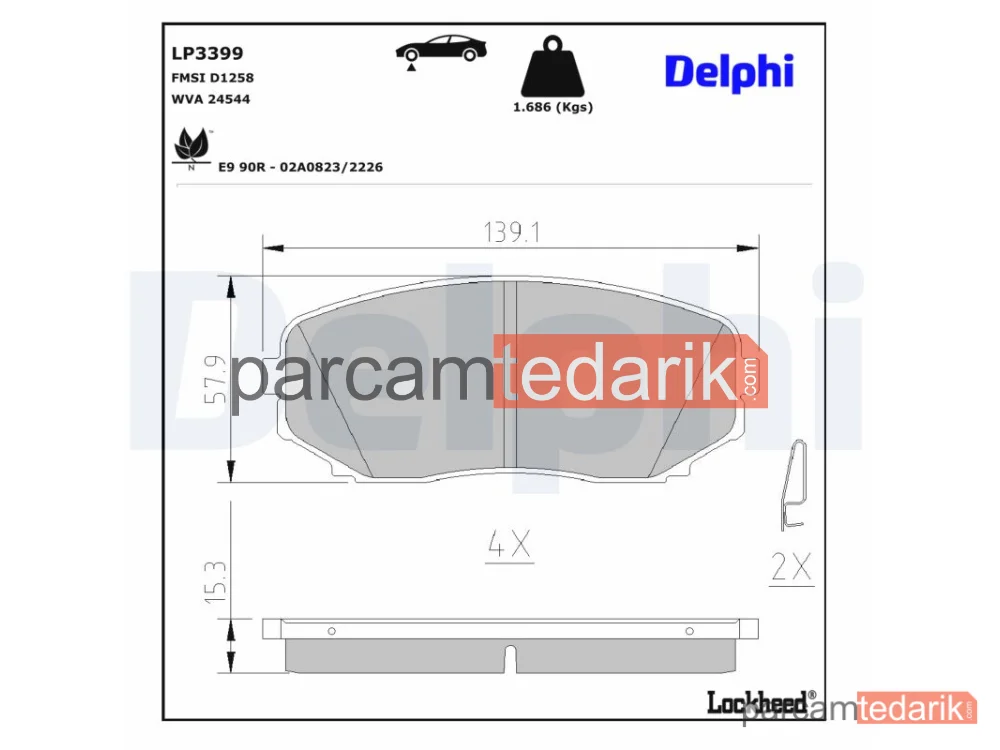 DELPHI LP3399 | Fren Balatası — Mitsubishi Eclipse CROSS, Mitsubishi L200 / Triton, Mitsubishi Outlander III