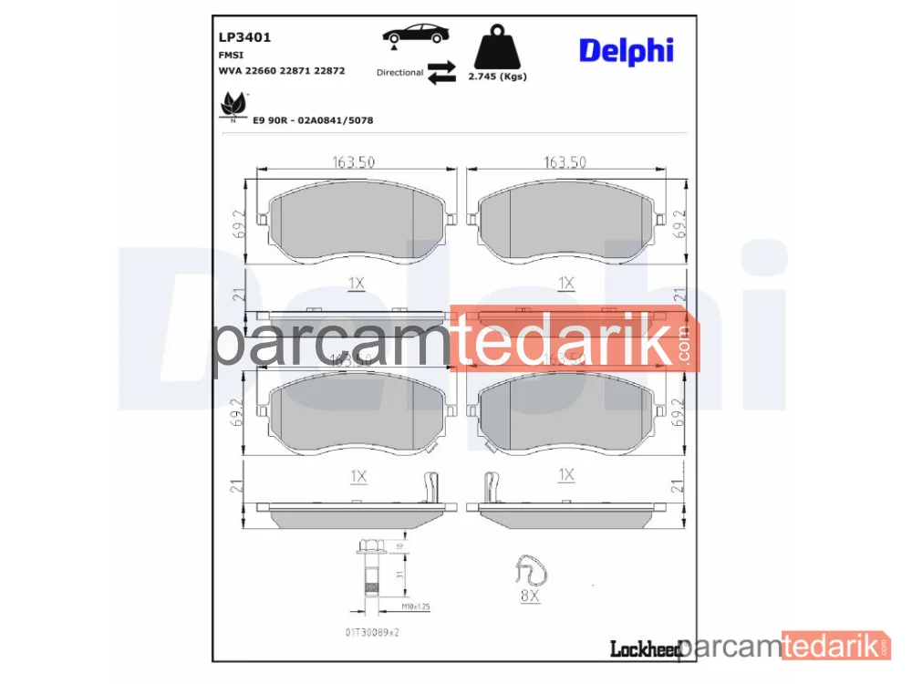 DELPHI LP3401 | Fren Balatası — Mercedes-Benz X-Serisi, Mercedes-Benz X-Serisi Platform şasi, Nissan Navara NP300 Pick-up