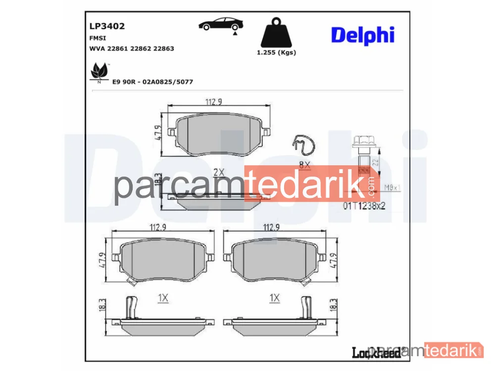 DELPHI LP3402 | Fren Balatası — Mercedes-Benz X-Serisi, Mercedes-Benz X-Serisi Platform şasi, Nissan Navara NP300 Pick-up