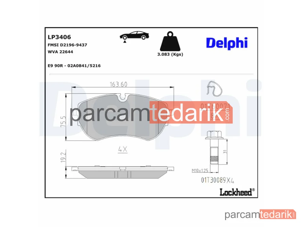 DELPHI LP3406 | Fren Balatası — VW Amarok, VW Amarok Platform şasi