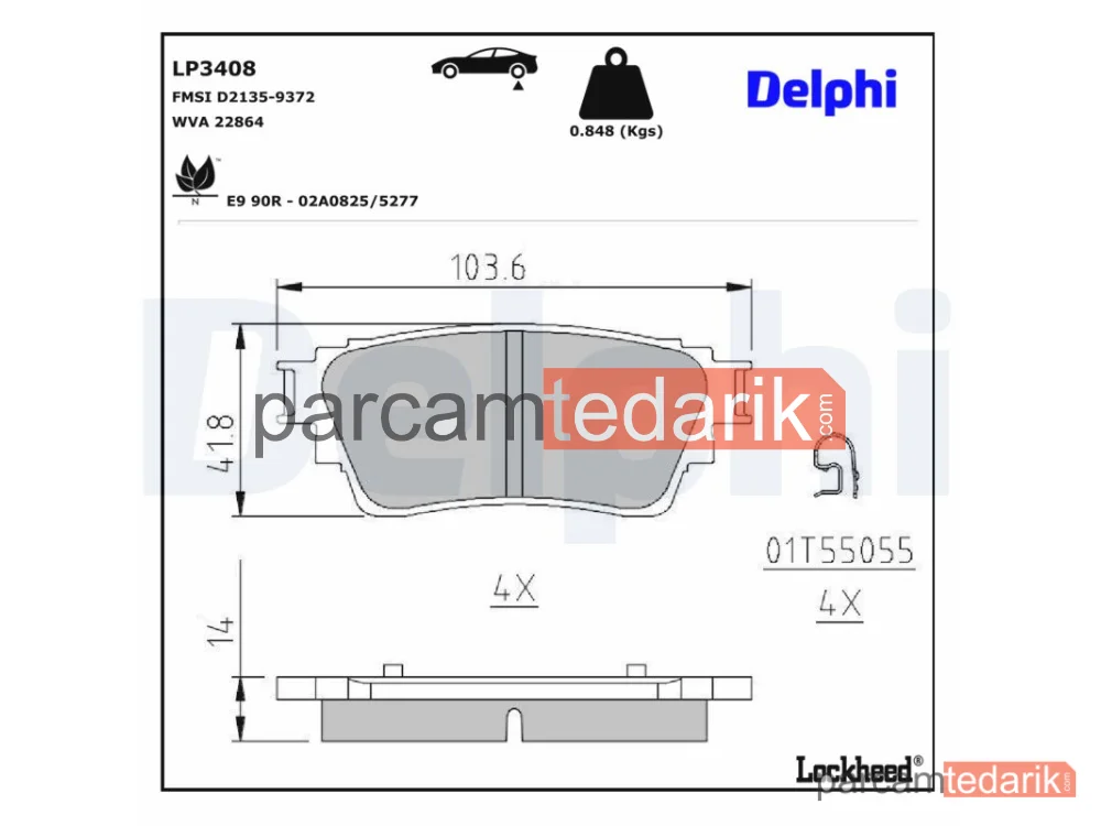 DELPHI LP3408 | Fren Balatası — Mitsubishi Eclipse CROSS, Mitsubishi Outlander III, Mitsubishi Outlander III Van