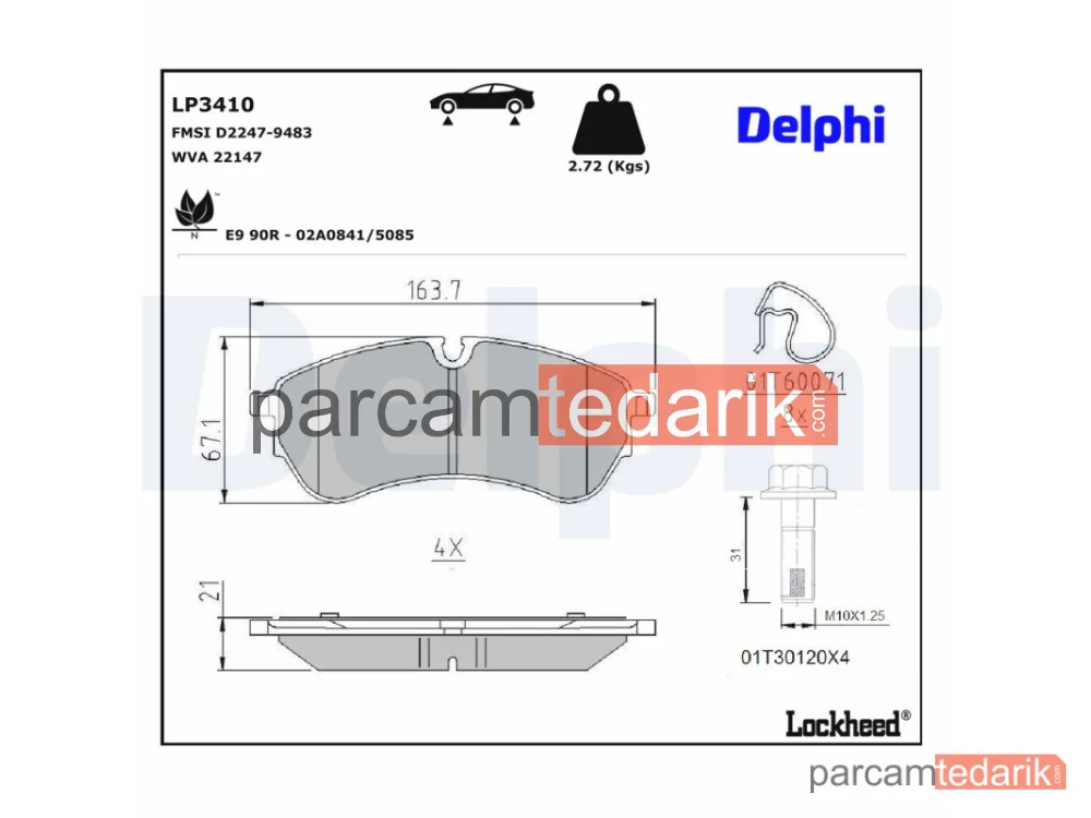 DELPHI LP3410 | Fren Balatası — MAN TGE Panelvan/Van, MAN TGE Platform şasi, VW Crafter Minibüs/Otobüs