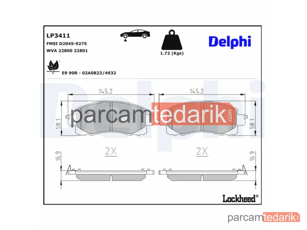 DELPHI LP3411 | Fren Balatası — Subaru Forester, Subaru XV