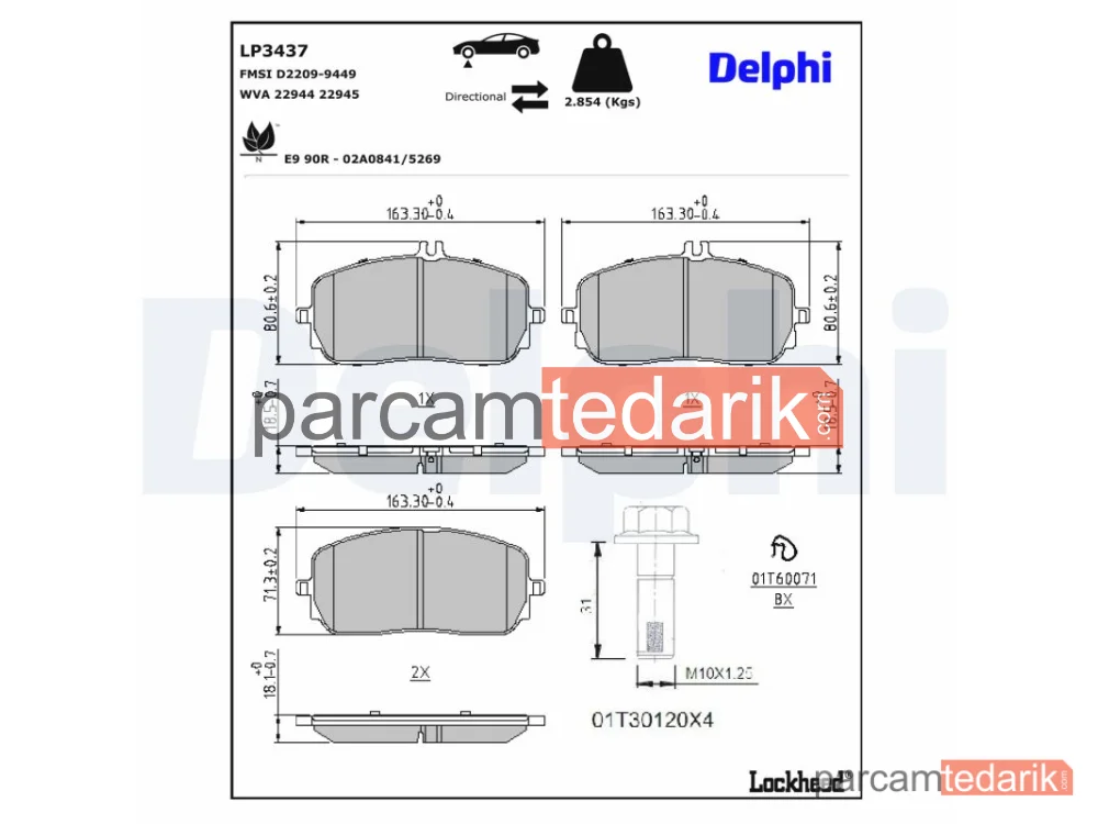 DELPHI LP3437 | Fren Balatası — Mercedes-Benz A-Serisi, Mercedes-Benz A-Serisi Sedan, Mercedes-Benz B-Serisi Sports Tourer