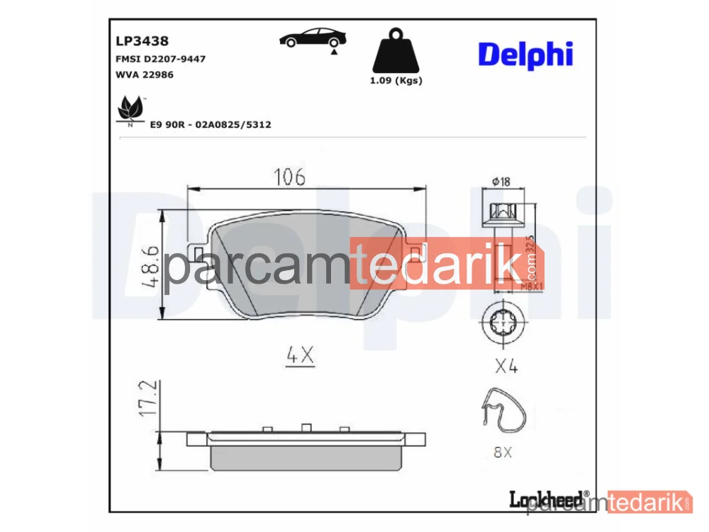 DELPHI LP3438 | Fren Balatası — Mercedes-Benz A-Serisi, Mercedes-Benz A-Serisi Sedan, Mercedes-Benz B-Serisi Sports Tourer