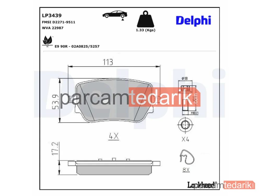 DELPHI LP3439 | Fren Balatası — Mercedes-Benz A-Serisi, Mercedes-Benz A-Serisi Sedan, Mercedes-Benz B-Serisi Sports Tourer