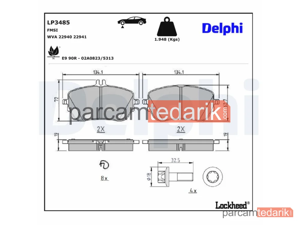 DELPHI LP3485 | Fren Balatası — Mercedes-Benz A-Serisi, Mercedes-Benz A-Serisi Sedan, Mercedes-Benz B-Serisi Sports Tourer
