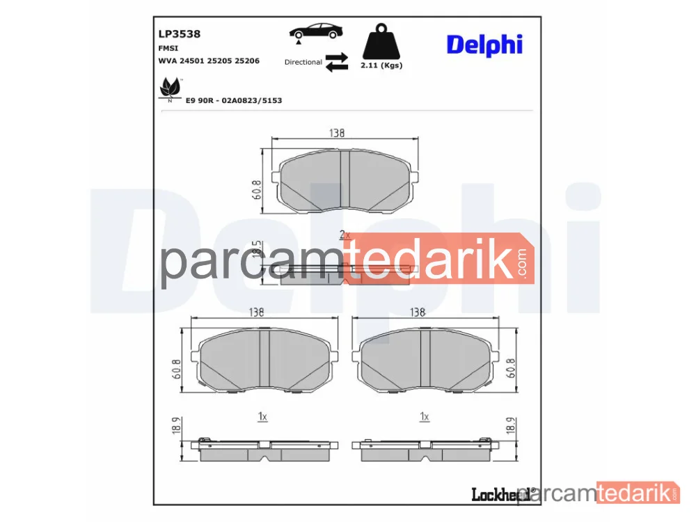 DELPHI LP3538 | Fren Balatası — Hyundai KONA, Hyundai Tucson, Kia Sportage IV