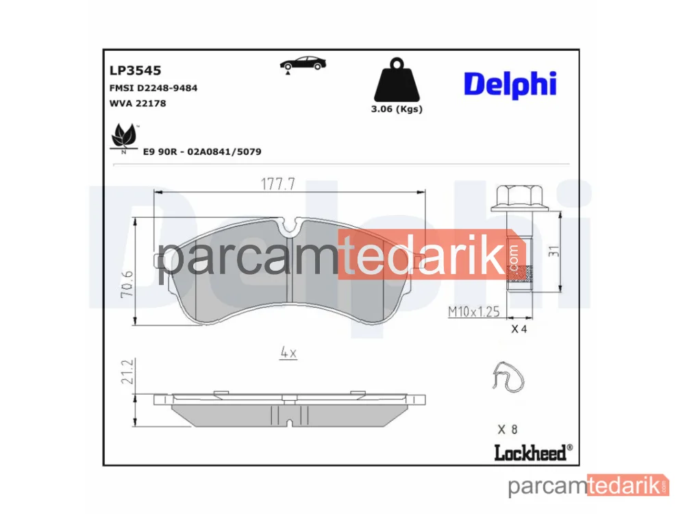DELPHI LP3545 | Fren Balatası — MAN TGE Panelvan/Van, MAN TGE Platform şasi, VW Crafter Minibüs/Otobüs