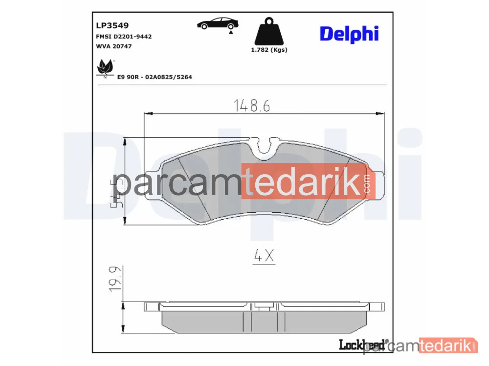 DELPHI LP3549 | Fren Balatası — Mercedes-Benz Sprinter 3,5-t Panelvan/Van, Mercedes-Benz Sprinter 3,5-t Platform şasi, Mercedes-Benz Sprinter 3,5-t Tourer Bus