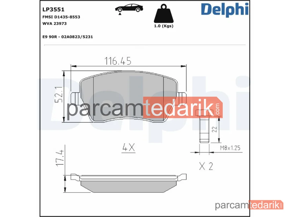 LP3551 | Fren Balatası — Dacia Dokker Kasa/büyük limuzin, Dacia Dokker MPV, Dacia Duster
