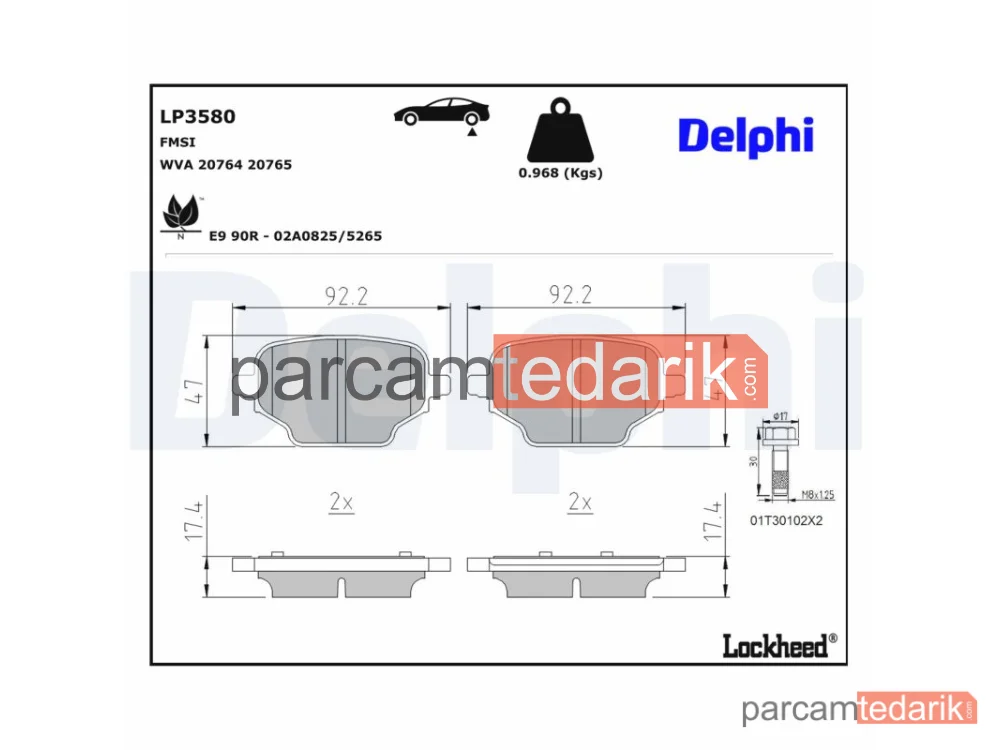 DELPHI LP3580 | Fren Balatası — Citroën Berlingo, Citroën Berlingo Kasa/büyük limuzin, Opel Combo E Tour / Life