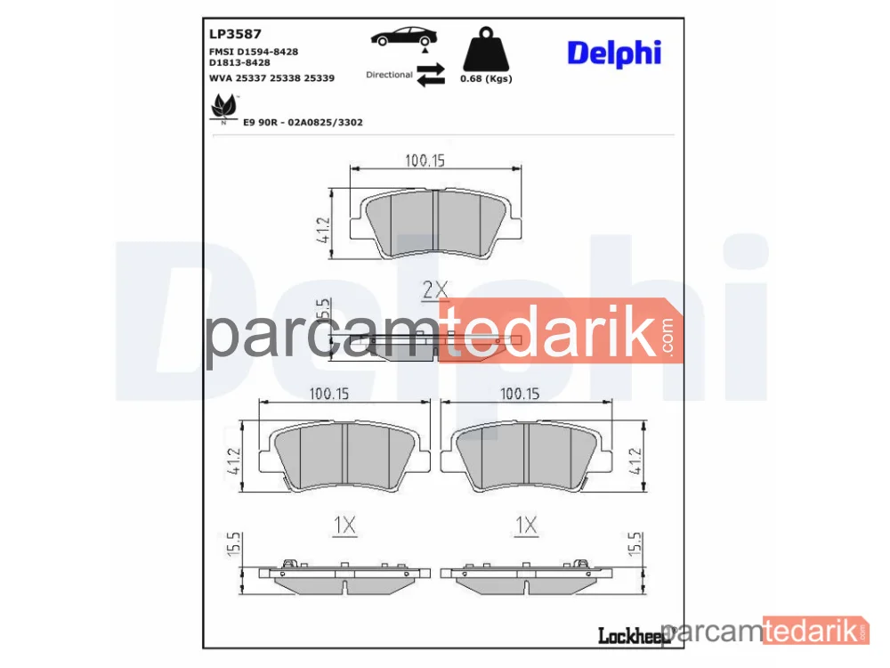 DELPHI LP3587 | Fren Balatası — Hyundai i30 Coupe, Hyundai KONA, Hyundai Sonata VII