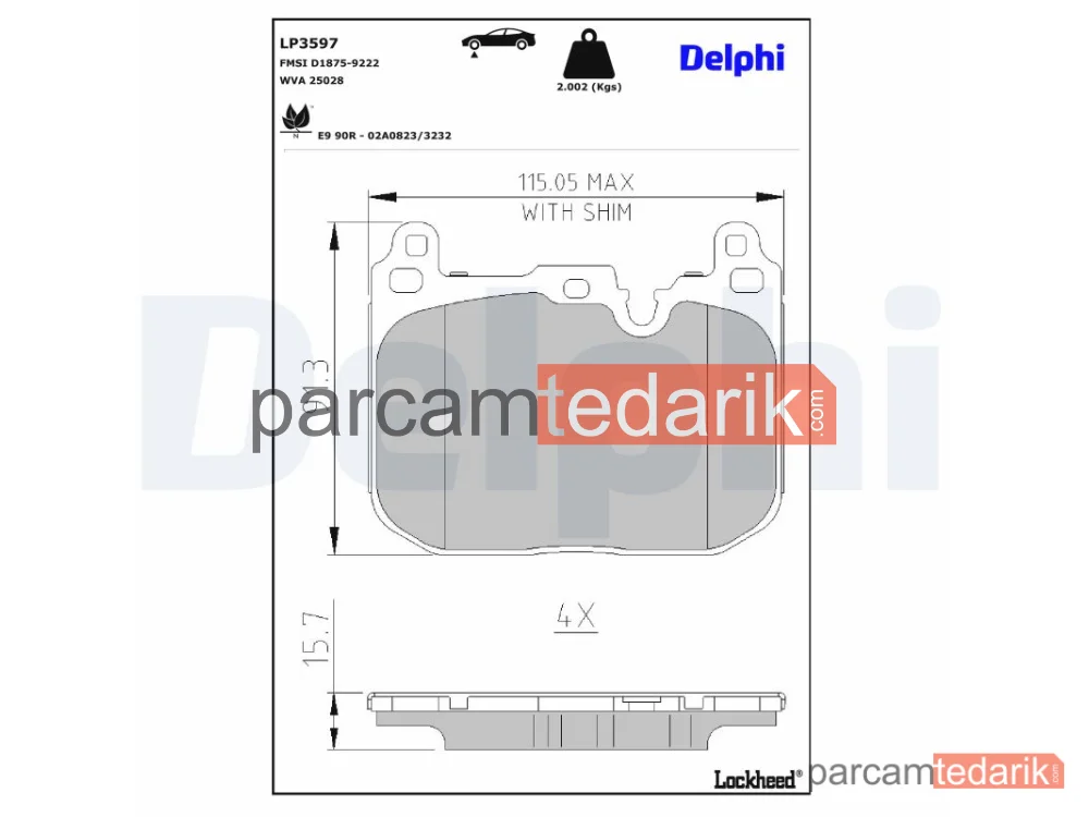 DELPHI LP3597 | Fren Balatası — BMW 1, BMW 2 Gran Coupe, BMW X1