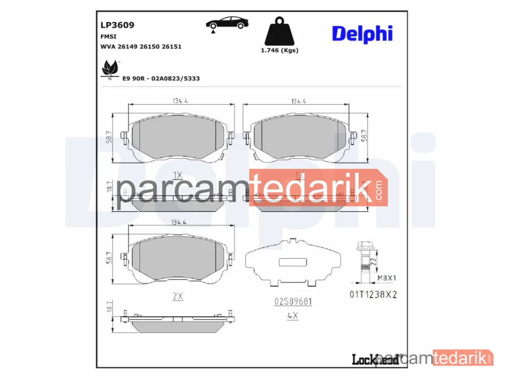 DELPHI LP3609 | Fren Balatası — Toyota Corolla Hatchback, Toyota Corolla Sedan, Toyota Corolla Station wagon
