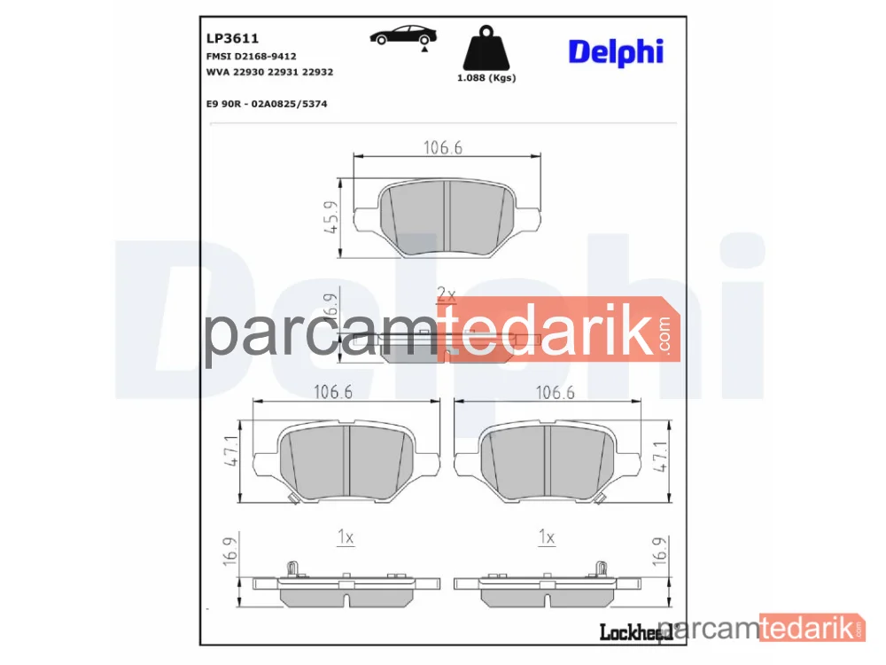 DELPHI LP3611 | Fren Balatası — Opel Mokka / Mokka X