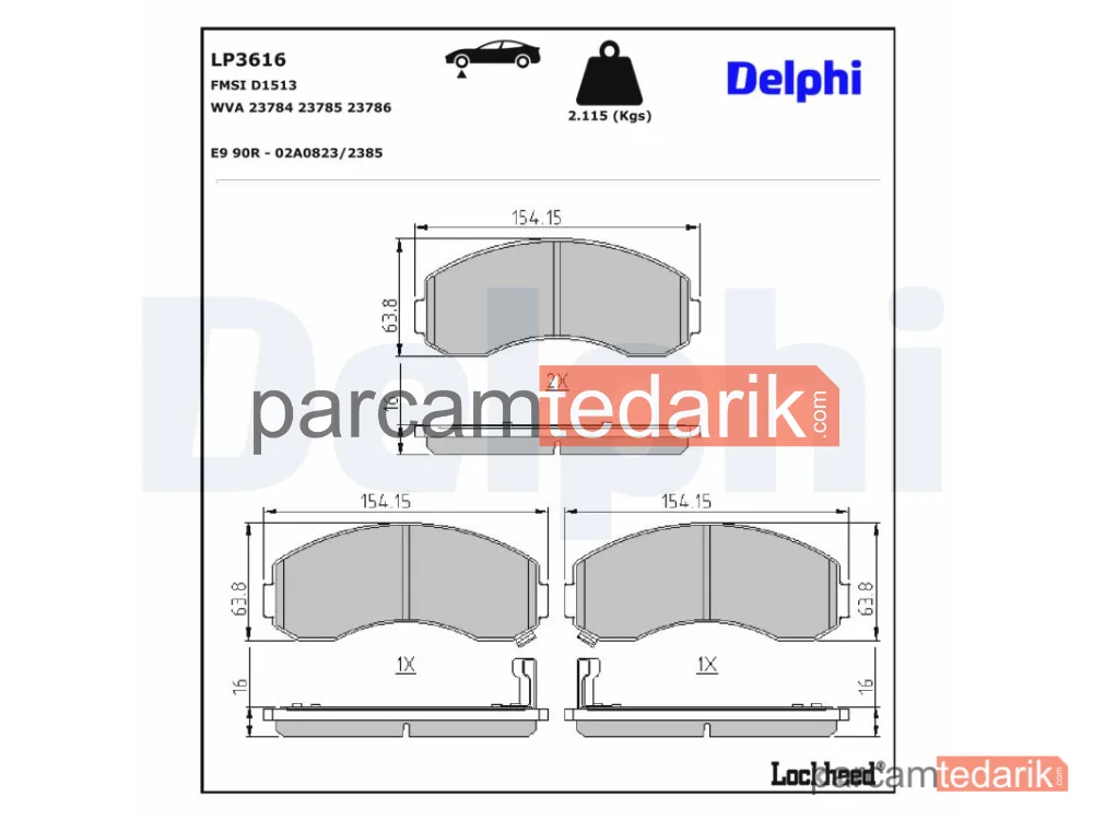 LP3616 | Fren Balatası — Kia K2500 Platform şasi