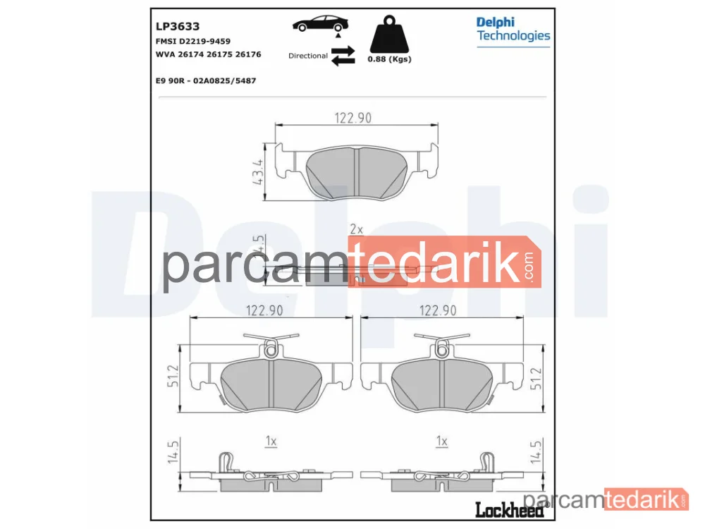 DELPHI LP3633 | Fren Balatası — Mazda 3 Hatchback, Mazda 3 Sedan, Mazda CX-30