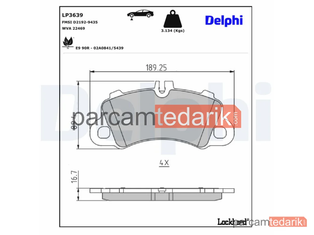 DELPHI LP3639 | Fren Balatası — Porsche Cayenne, Porsche Cayenne Coupe, Porsche Macan
