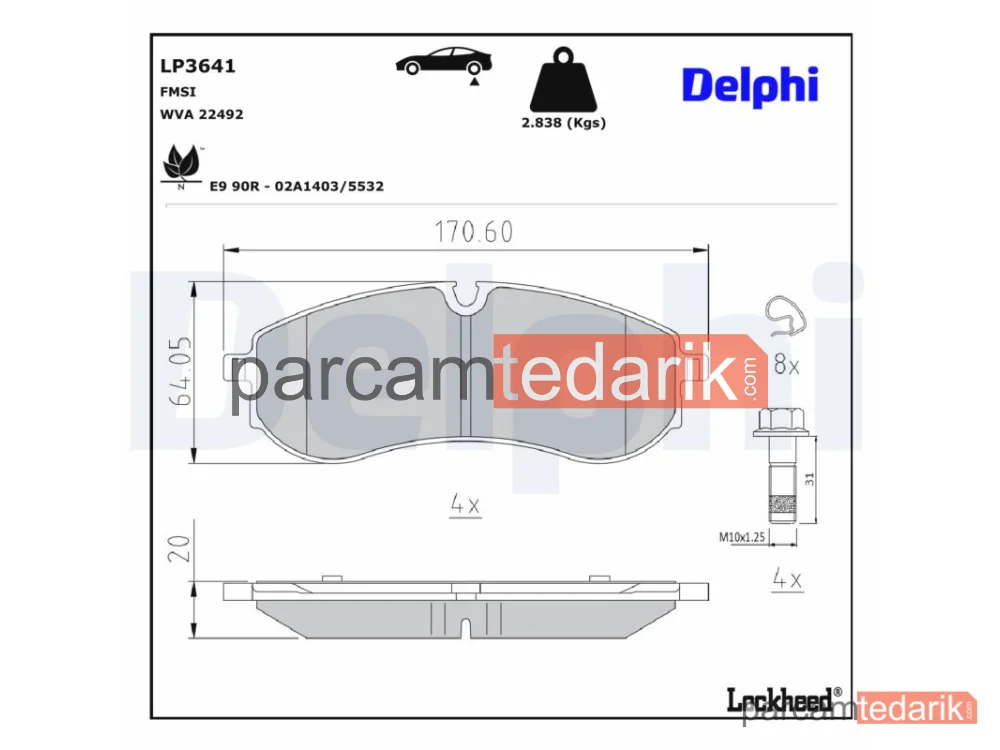 LP3641 | Fren Balatası — MAN TGE Panelvan/Van, MAN TGE Platform şasi, VW Crafter Minibüs/Otobüs