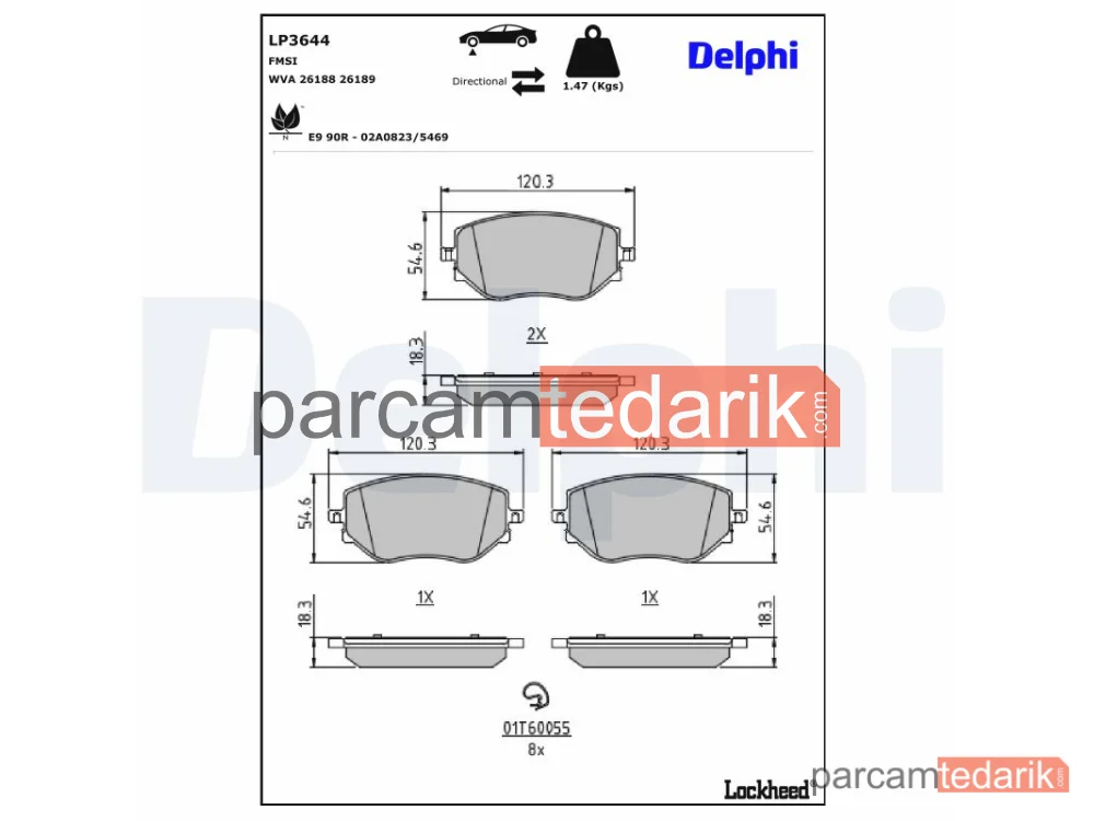 DELPHI LP3644 | Fren Balatası — Dacia Dokker Kasa/büyük limuzin, Dacia Dokker MPV, Dacia Duster