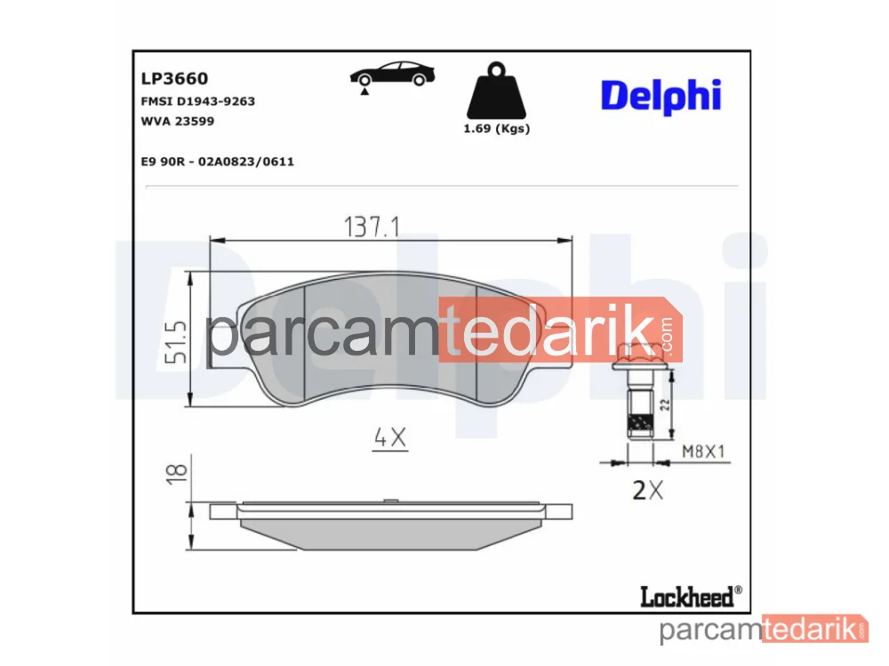 DELPHI LP3660 | Fren Balatası — Opel Corsa F, Opel Corsa F Kasa/eğik Arka