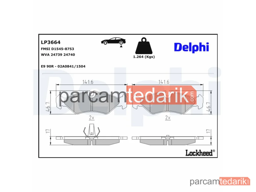 LP3664 | Fren Balatası — Mercedes-Benz Sprinter 2-t Minibüs/Otobüs, Mercedes-Benz Sprinter 2-t Panelvan/Van, Mercedes-Benz Sprinter 2-t Platform şasi