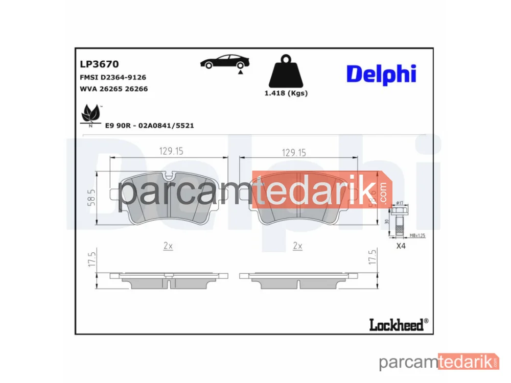 DELPHI LP3670 | Fren Balatası — Audi A4 Allroad B9, Audi A4 B9, Audi A4 B9 Avant
