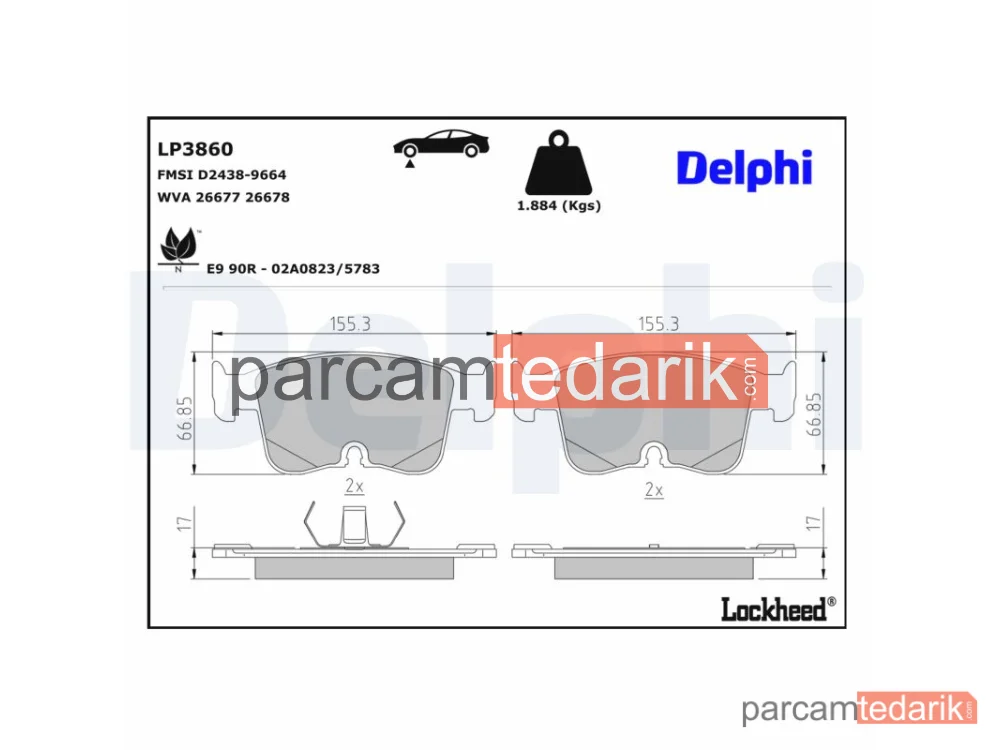DELPHI LP3860 | Fren Balatası — Audi A3 Limousine, Audi A3 Sportback, Cupra Formentor