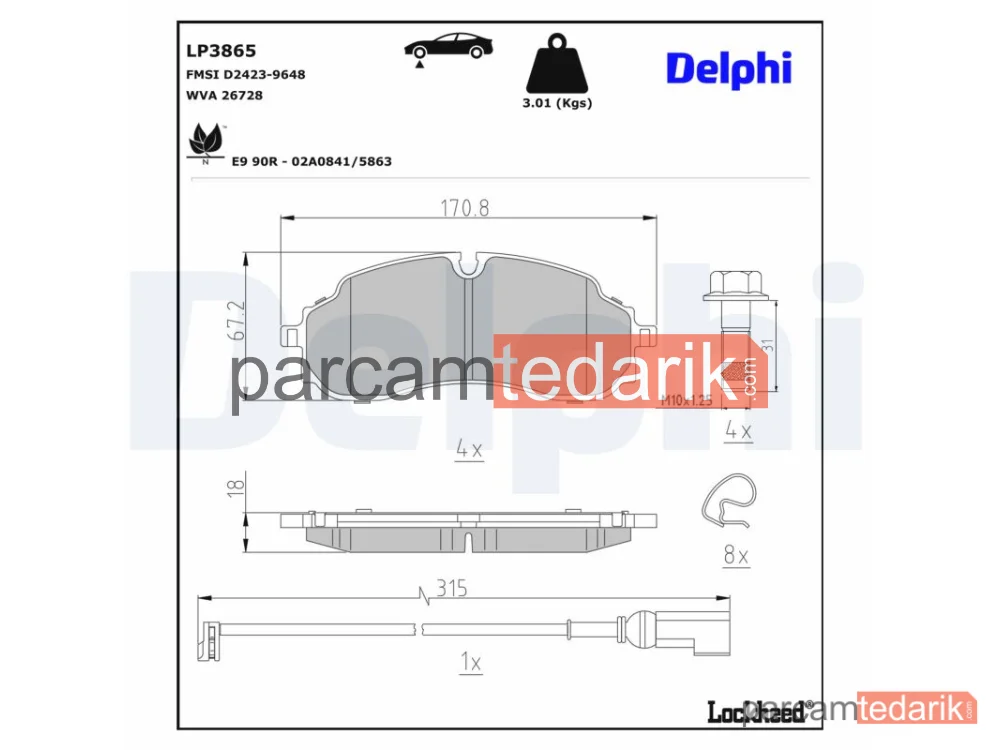DELPHI LP3865 | Fren Balatası — Ön Ford Transit 2021>