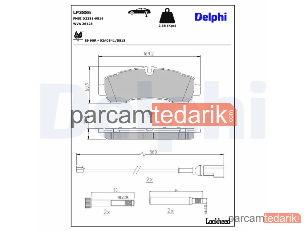 LP3886 | Fren Balatası — Ford Transit V363 Minibüs/Otobüs, Ford Transit V363 Panelvan/Van, Ford Transit V363 Platform şasi