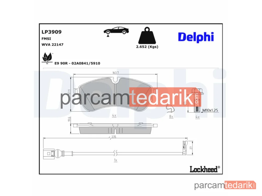 DELPHI LP3909 | Fren Balatası — Ön VW Multivan