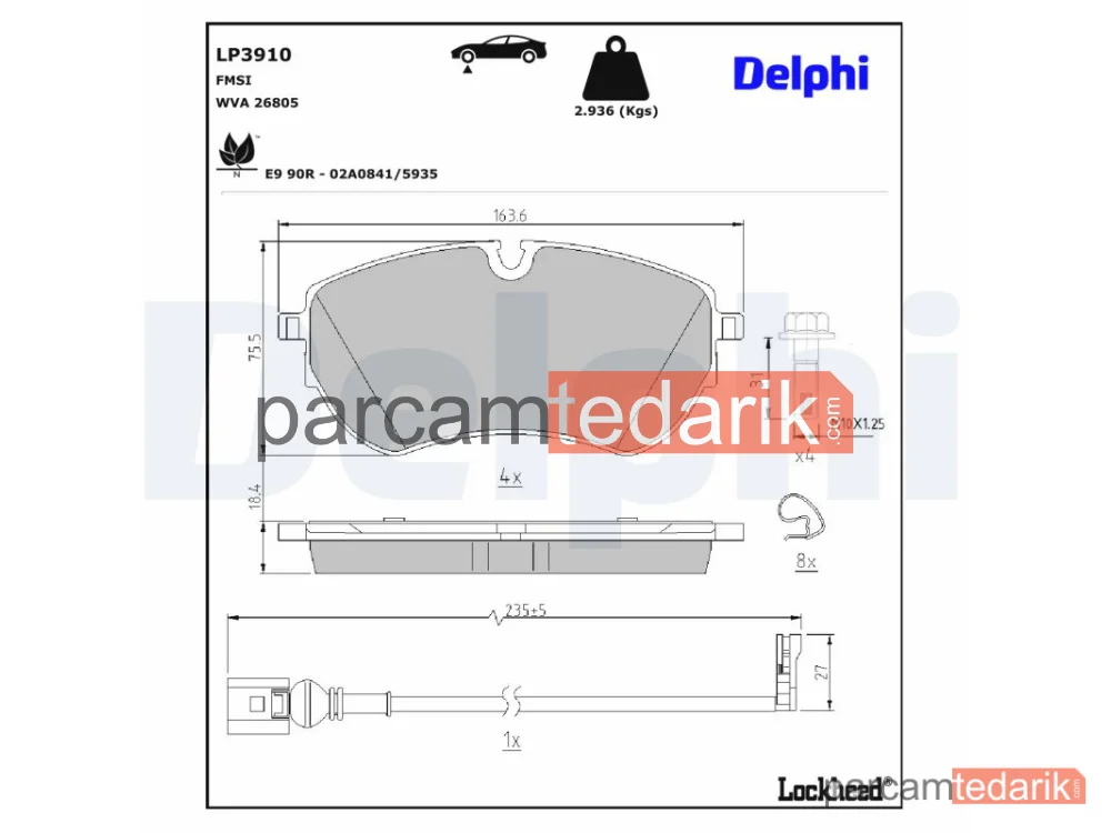 DELPHI LP3910 | Fren Balatası — Ön VW Multivan