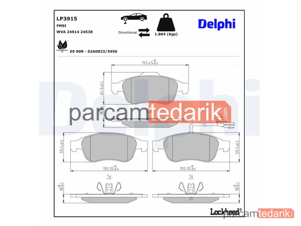 LP3915 | Fren Balatası — Ön Mercedes-Benz Citan 108D,CİTAN 11