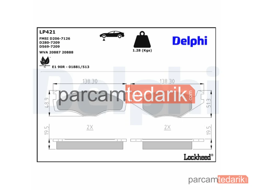 LP421 | Fren Balatası — Audi 100 C2 Avant, Audi 100 C2 Sedan, Audi 80 B2 Sedan