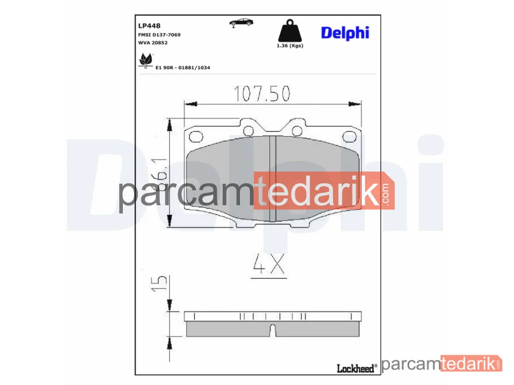 LP448 | Fren Balatası — Toyota DYNA 100 Platform şasi, Toyota DYNA Platform şasi, Toyota Hilux IV Pick-up