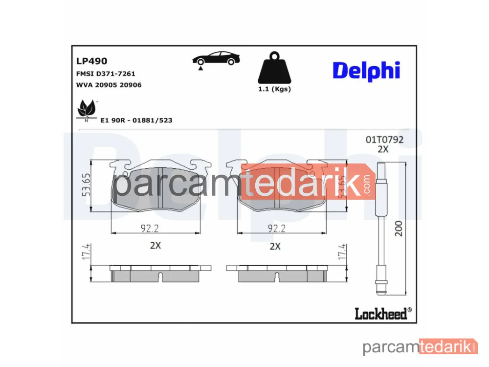 DELPHI LP490 | Fren Balatası — Citroën Saxo, Peugeot 106 I, Peugeot 106 II