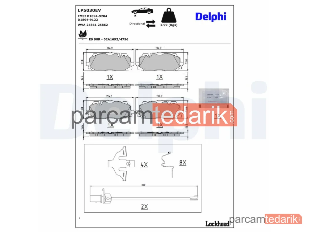 DELPHI LP5030EV | Fren Balatası — Audi E-TRON, Audi E-TRON Sportback