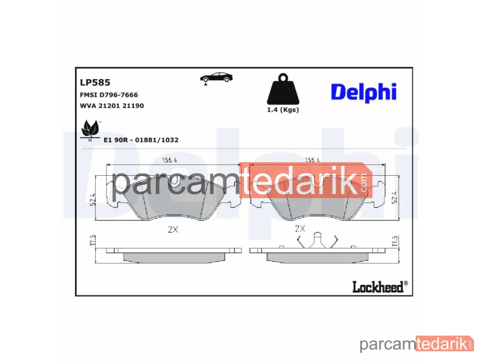 DELPHI LP585 | Fren Balatası — Daewoo Aranos, Daewoo Cielo, Daewoo Cielo Sedan