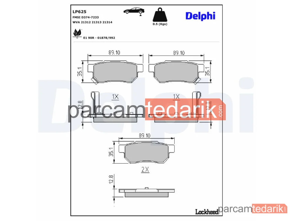 DELPHI LP625 | Fren Balatası — Honda Accord III, Honda Accord III Aerodeck, Honda Accord VI Coupe