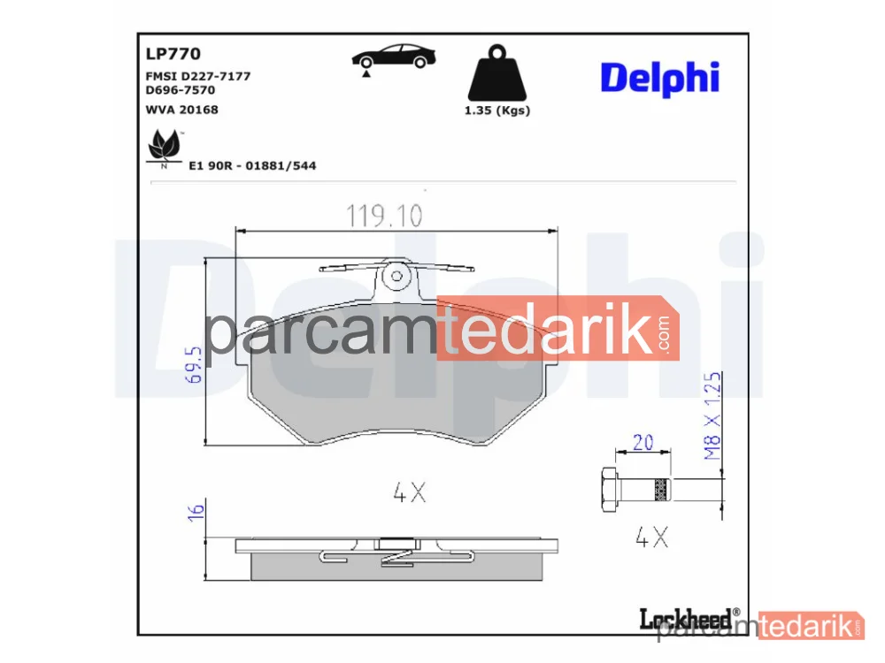DELPHI LP770 | Fren Balatası — Audi 80 B4 Avant, Audi 80 B4 Sedan, Seat Arosa