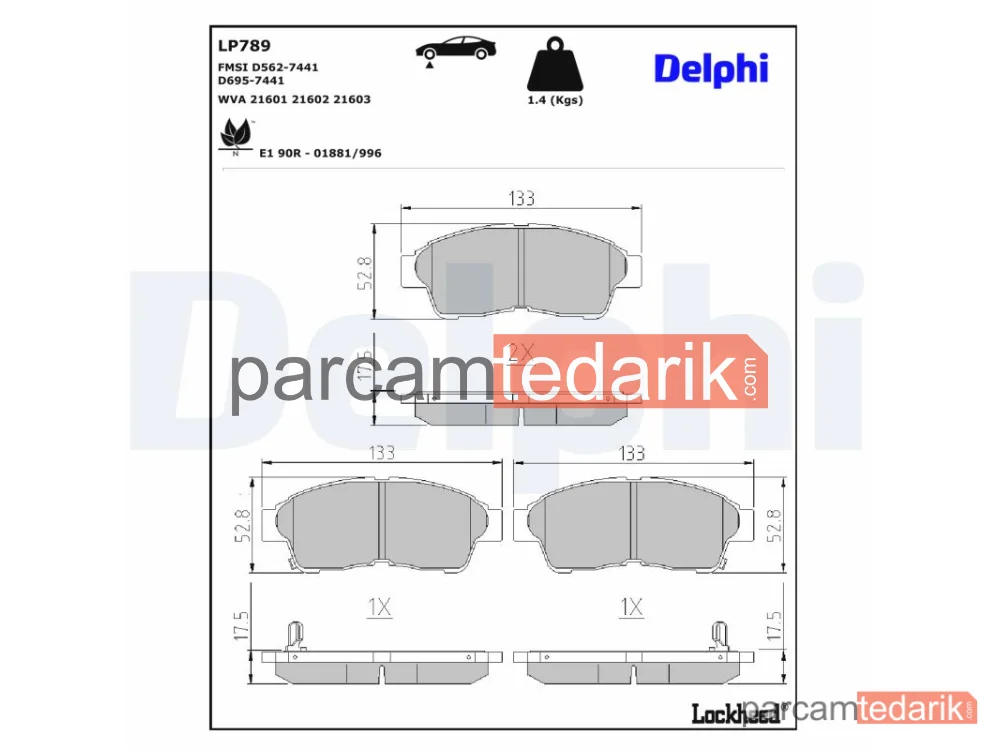 DELPHI LP789 | Fren Balatası — Toyota CAMRY, Toyota CAMRY Station wagon, Toyota Carina E VI