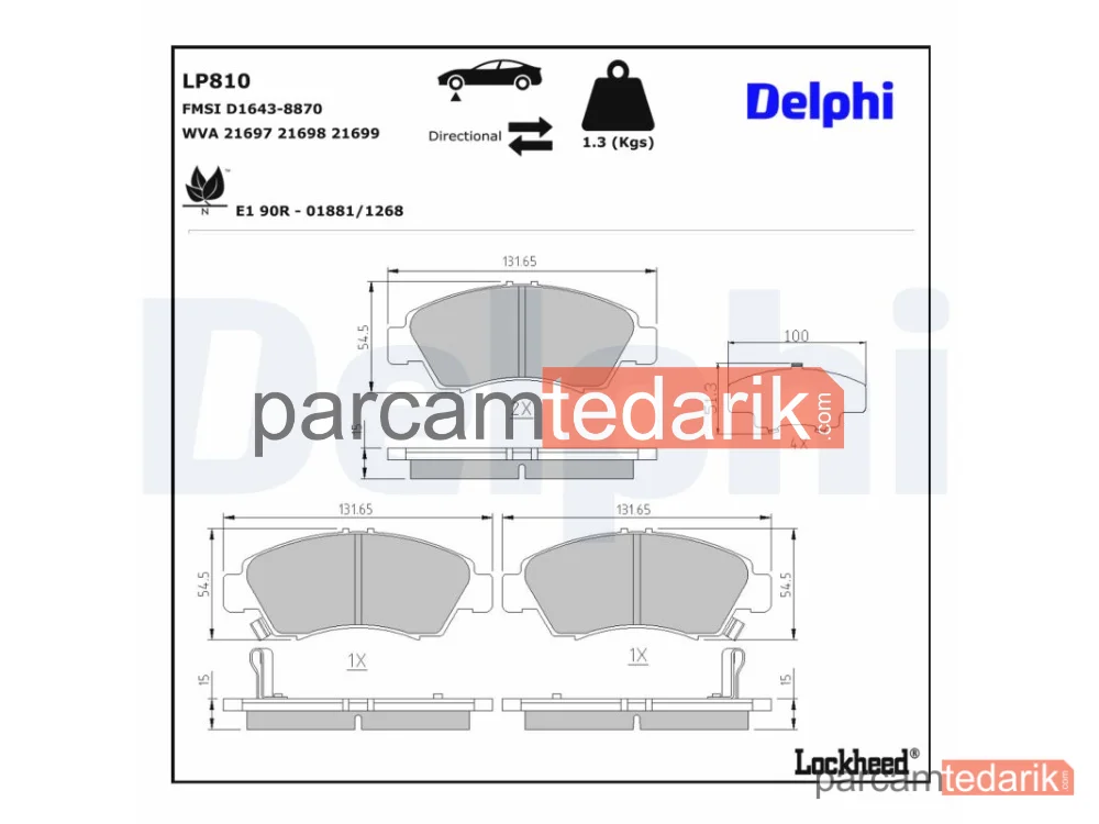DELPHI LP810 | Fren Balatası — Honda CAPA, Honda Civic V Coupe, Honda Civic V Hatchback