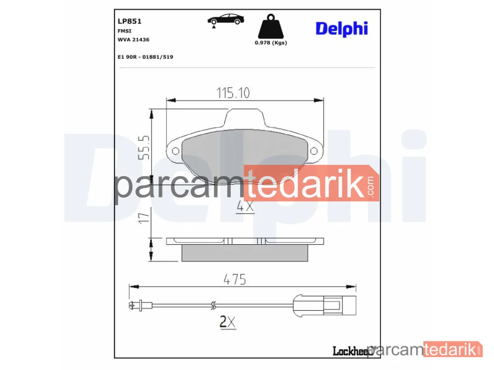 DELPHI LP851 | Fren Balatası — Fiat 500, Fiat Cinquecento, Fiat Palio