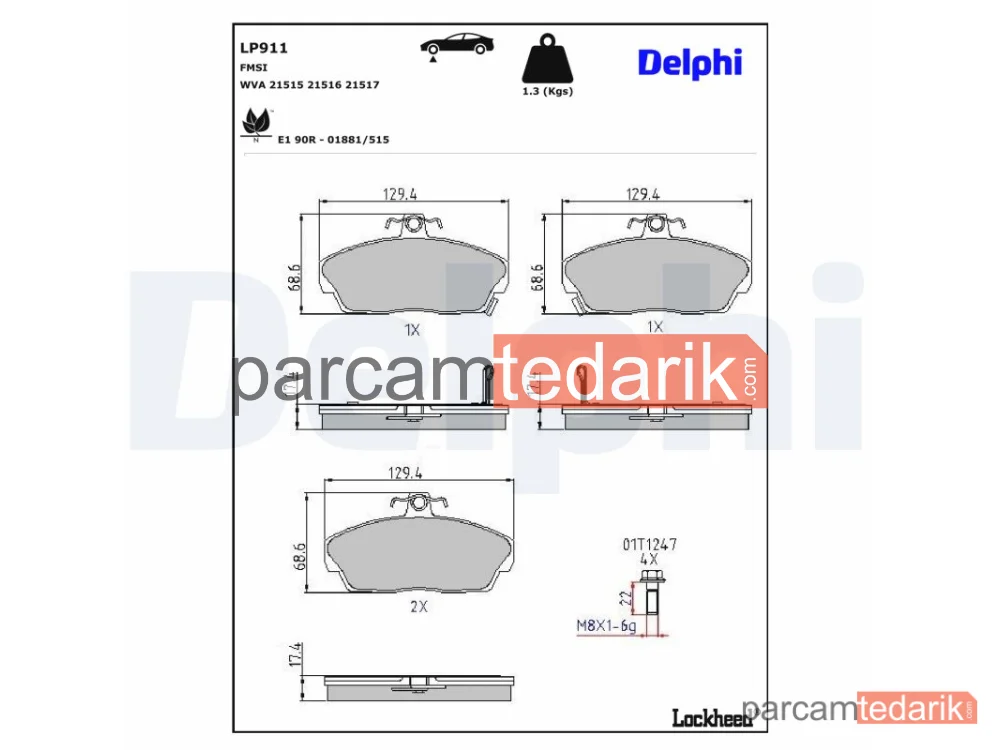 DELPHI LP911 | Fren Balatası — Honda Civic VI Aerodeck, Honda Civic VI Fastback, Honda Civic VI Hatchback