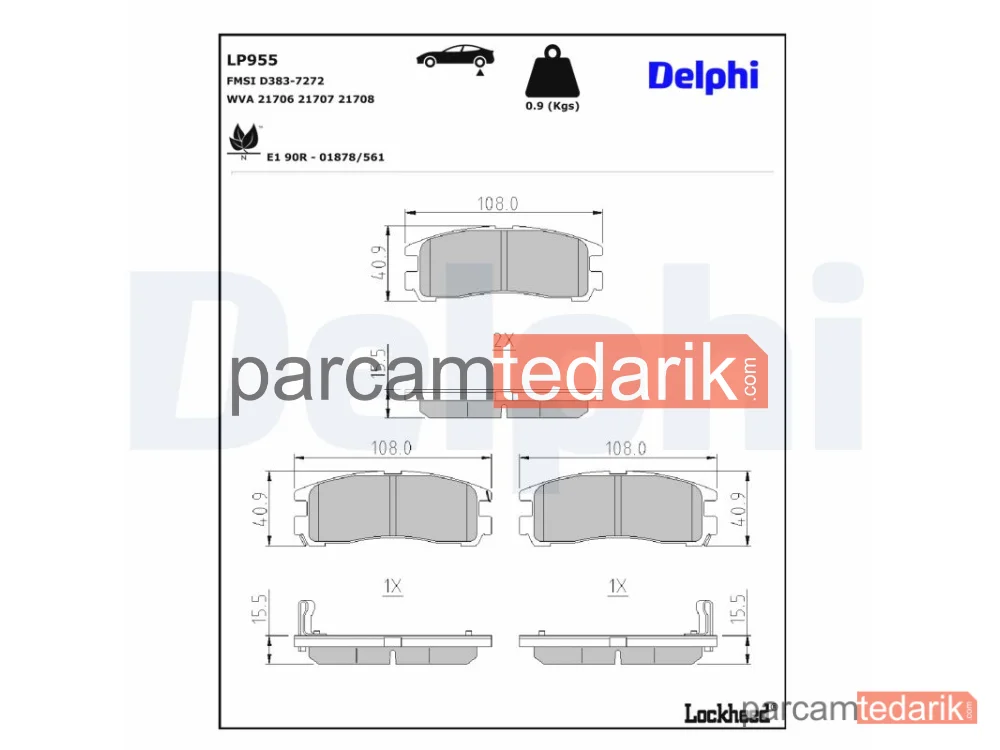 LP955 | Fren Balatası — Chrysler Sebring Coupe, Chrysler Sebring Sedan, Hyundai Santamo