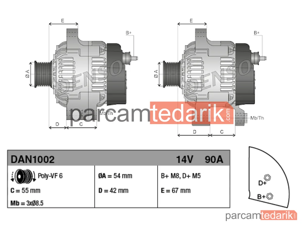 DENSO DAN1002 | Alternatör — Fiat Grande Punto, Fiat Idea, Fiat Panda