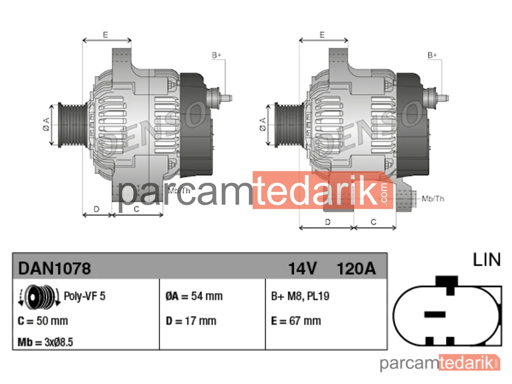 DENSO DAN1078 | Alternatör — Fiat Panda, Fiat 500, Alfa Romeo Giulietta