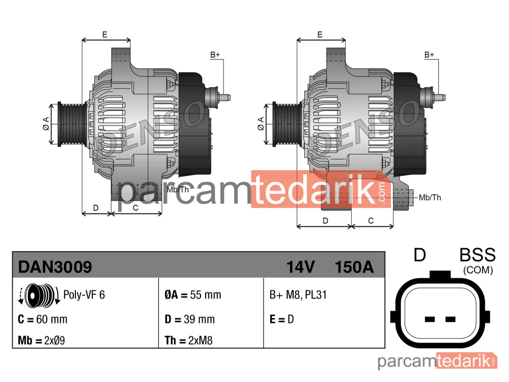 DENSO DAN3009 | Alternatör — Renault Clio III, Renault Megane II, Renault Megane III