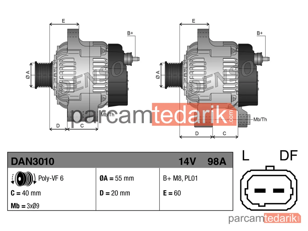 DENSO DAN3010 | Alternatör — Dacia Sandero, Renault Clio II, Renault Kangoo